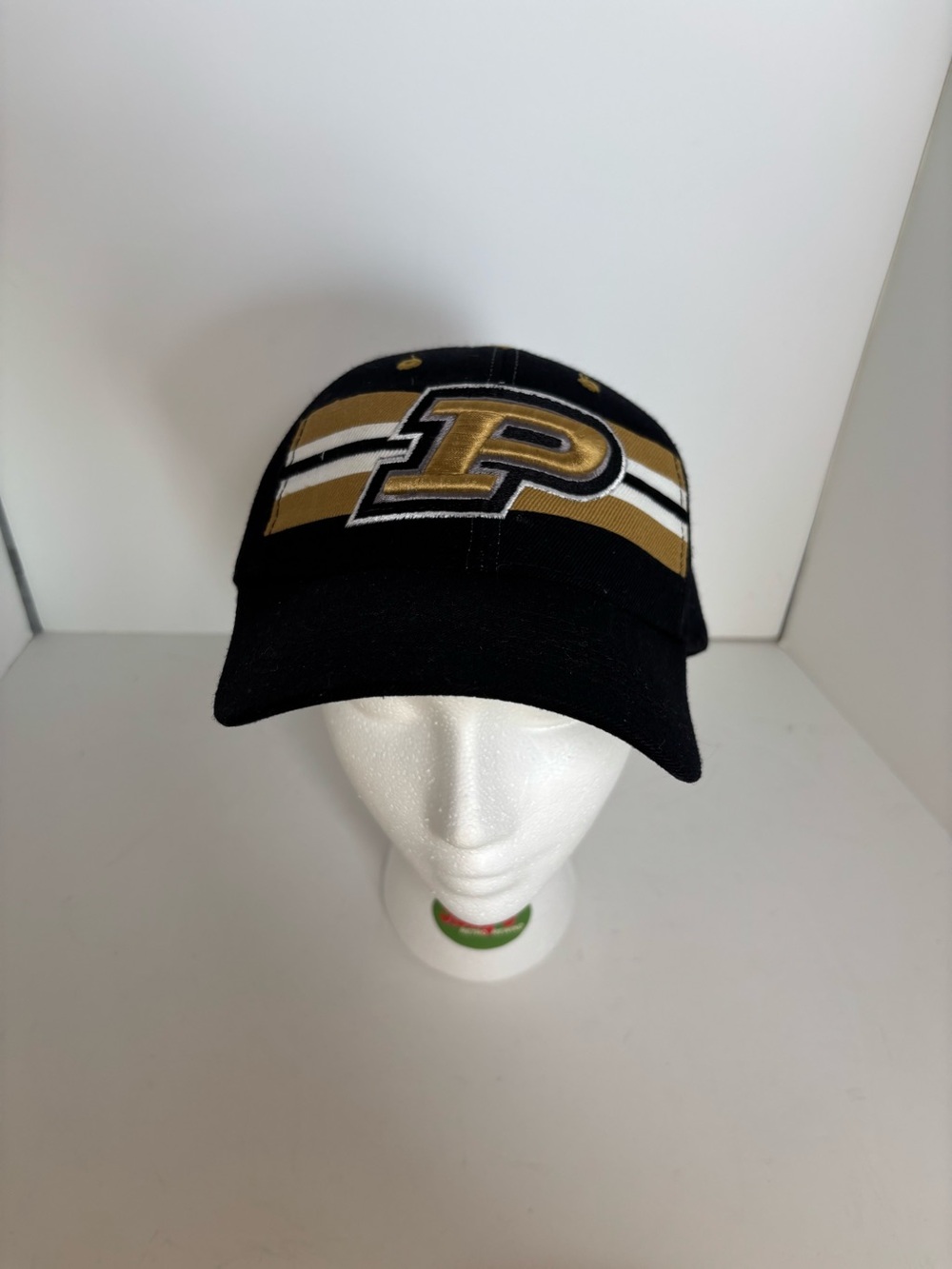 Purdue University Boilermakers black cap with gold and white stripes